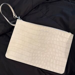 Calvin Klein Croc-Embossed Ivory Wristlet Clutch